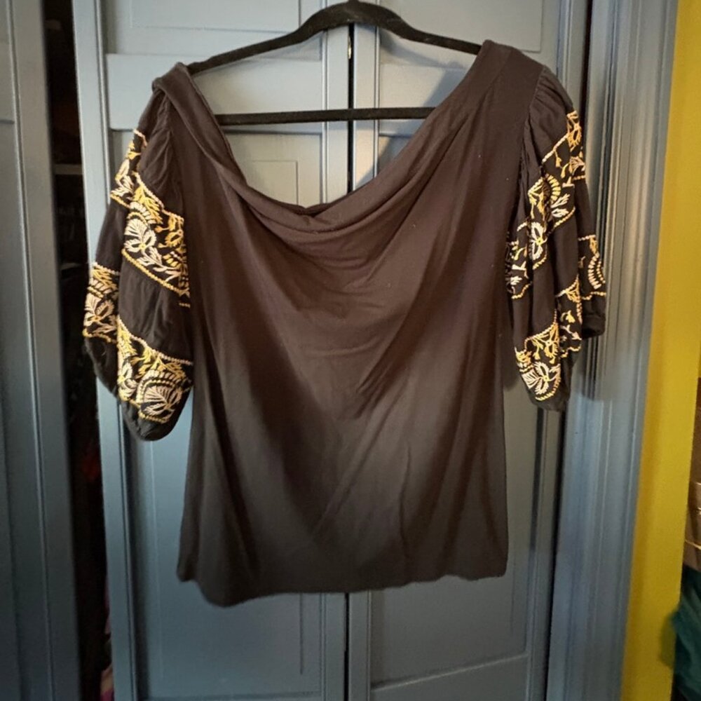 Free People Women's Black and Gold Blouse Size L